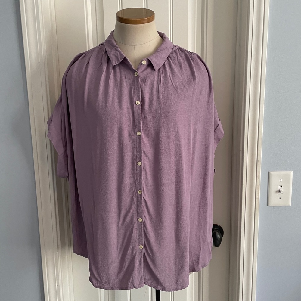 Madewell 2X Central Drapey Purple Button Down Top Blouse